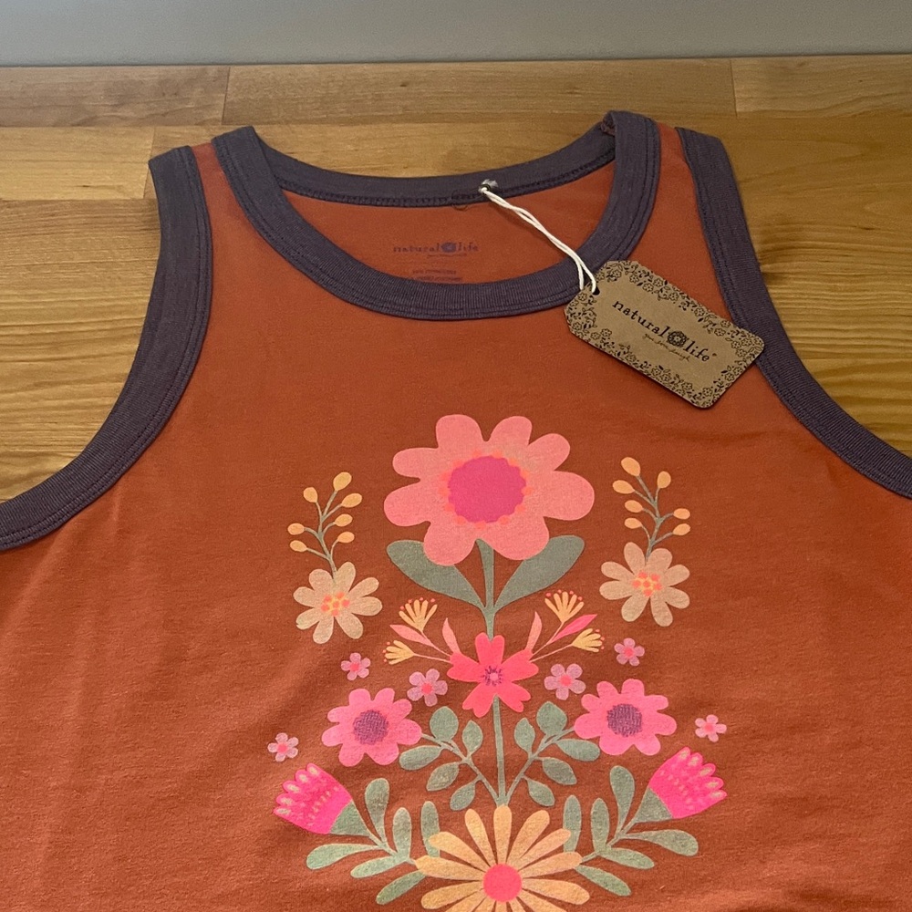 Natural Life Floral Tank Top with Pink and Orange Accents